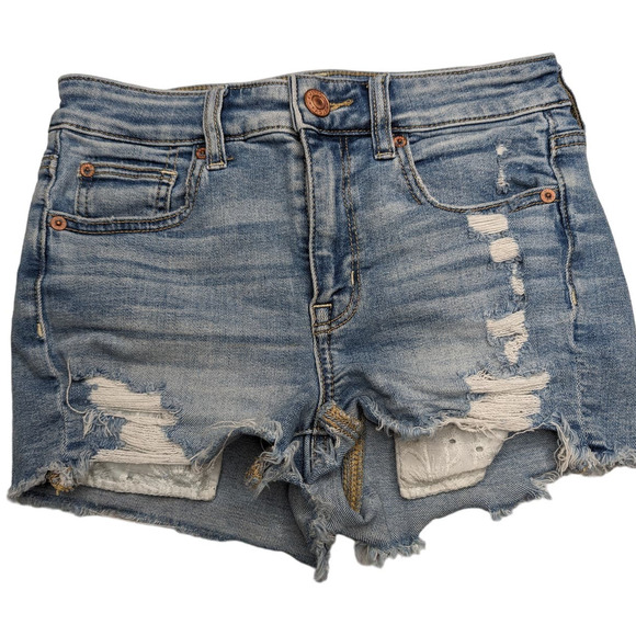 American Eagle Outfitters Pants - American Eagle Womens Sz 4 Hi-Rise Shortie Distressed Blue Jean Shorts